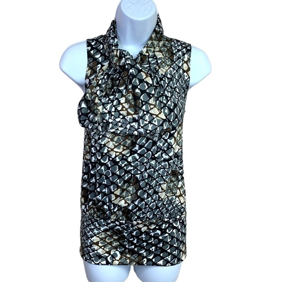 Small Snakeskin Print Bow Neckline Blouse Sleeveless Stretch 4 6 - Picture 1 of 9